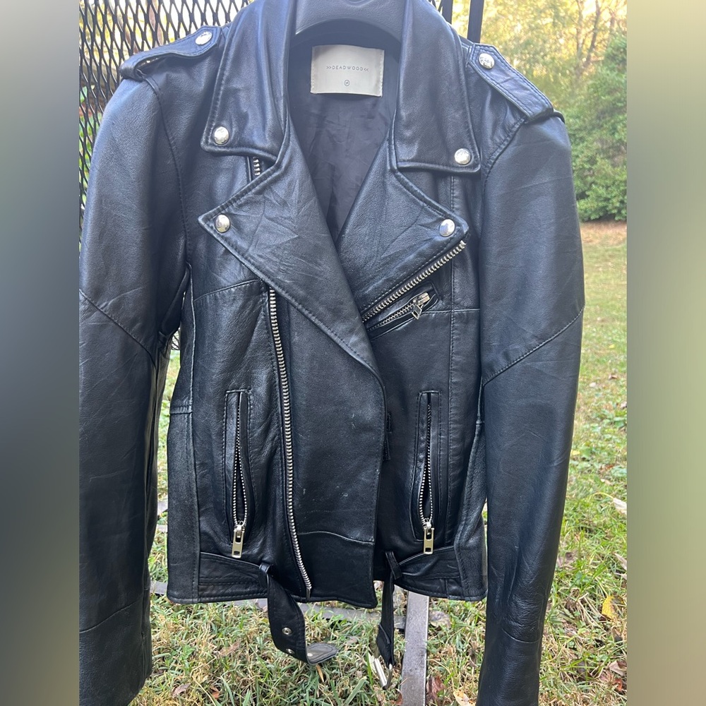 Amour Vert Deadwood Black Biker Leather Jacket